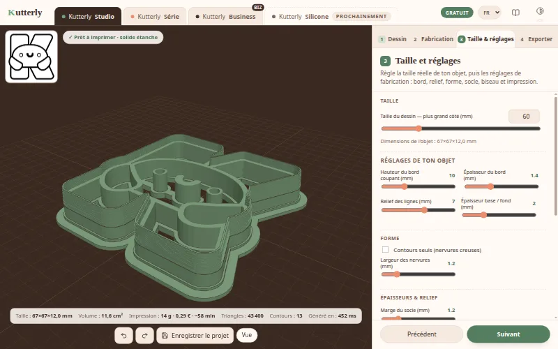 Kutterly Studio: the Kutterly logo turned into a 3D cutter, with the size setting.